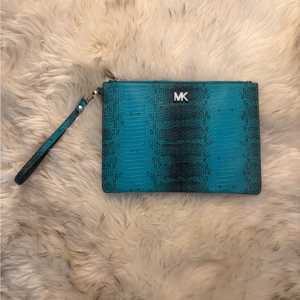 Michael Kors large size Teal wristlet/Wallet with Zip Closure